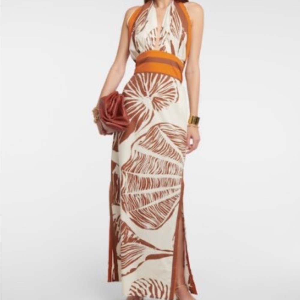 Johanna Ortiz Brown Cut Out Backless Halter Maxi Dress